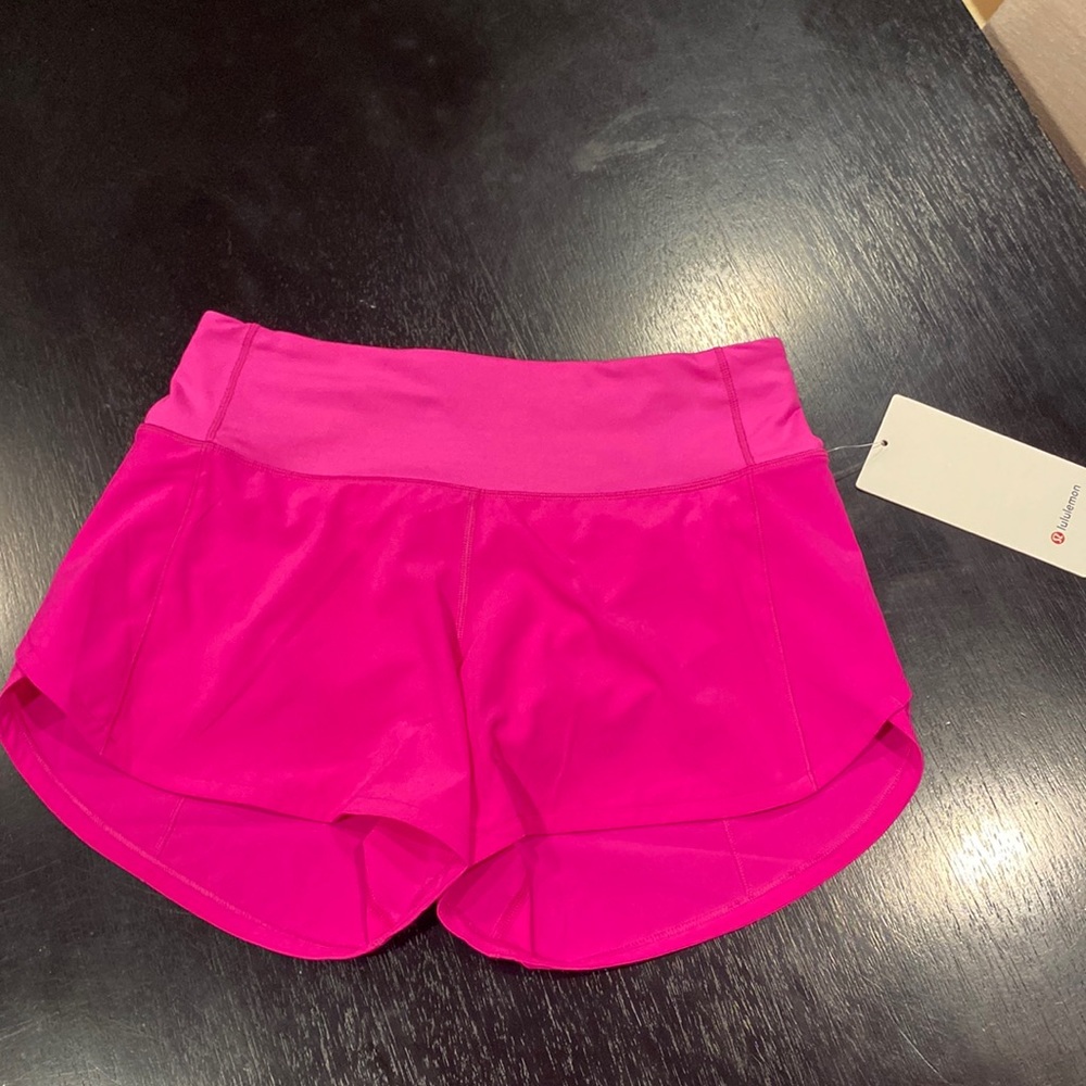Pow wow pink Lululemon Speed Up MR short 4” lined. Tags still on.